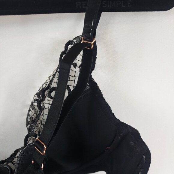 Savage X Fenty Black Glossy Flossy Quarter Cup Bra Embroidered Tulle 38C - Picture 13 of 13